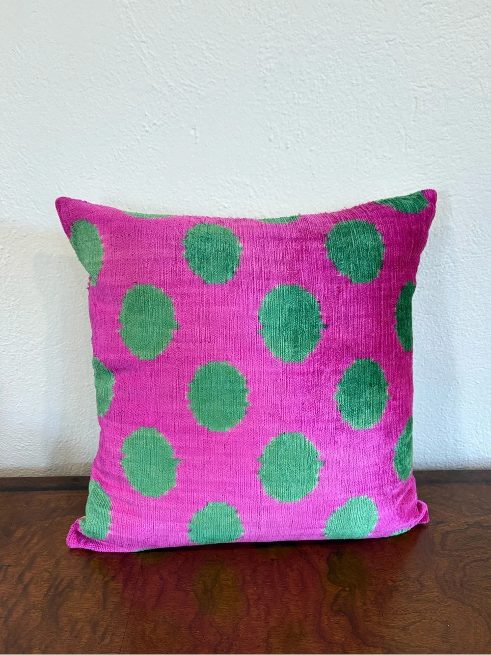 MD Home || Silk Velvet Pillow Cover Sham Dots Luxury Turkish 16 x 16 Pink Green